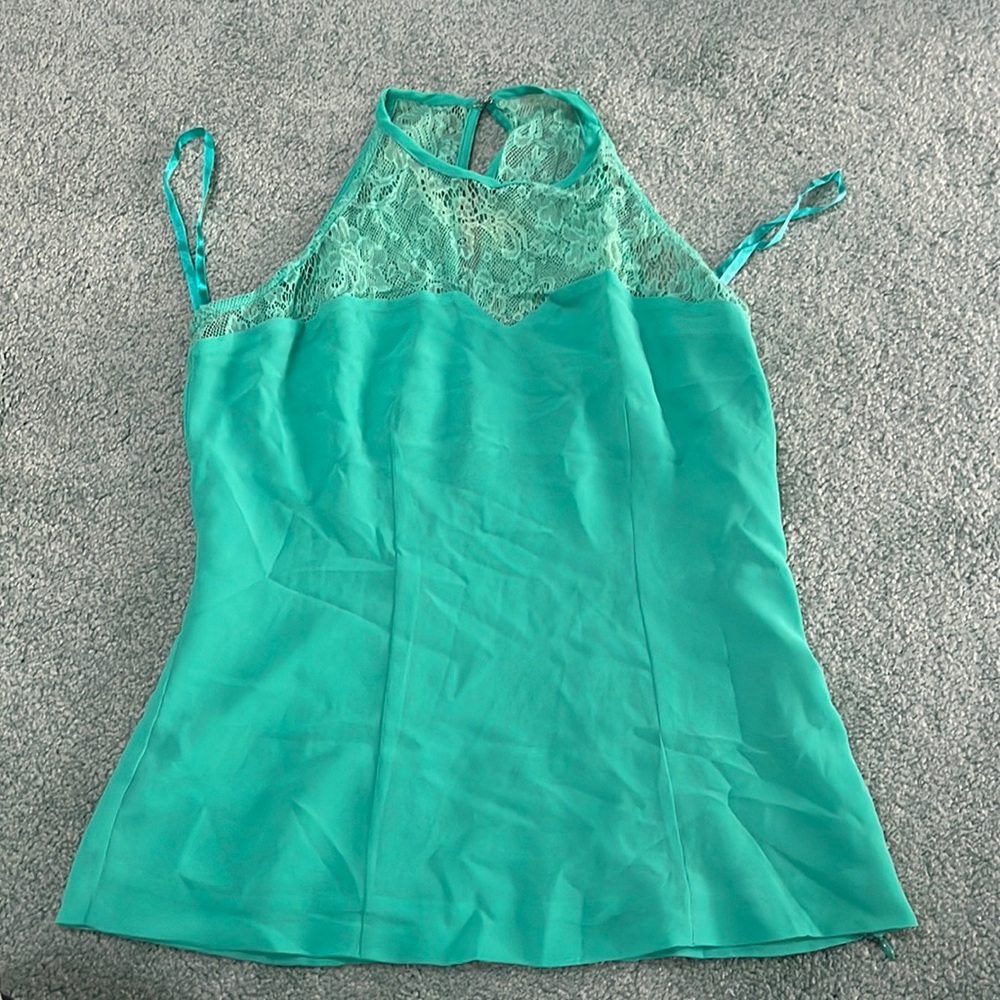 Sea foam green lace tank top with side zip